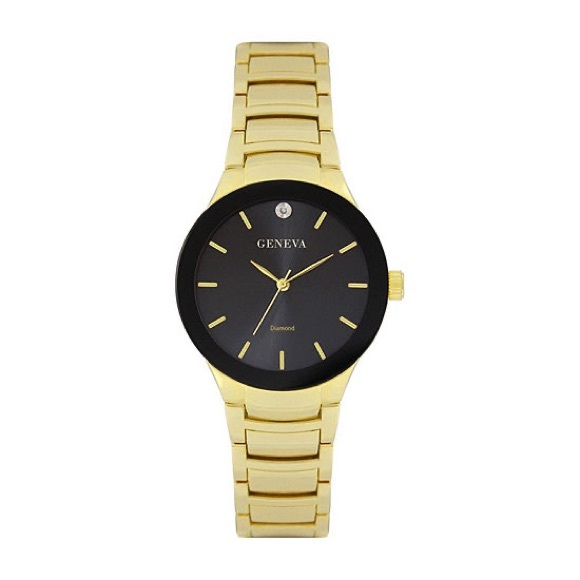Geneva Mens Diamond Accent Gold Tone Bracelet Watch